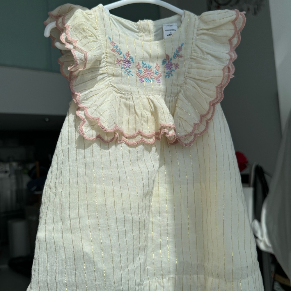 NORDSTROM babies Cream and Pink Embroidered Kids Dress